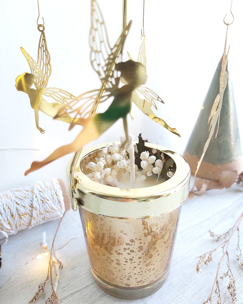 Christmas gift elf rotating candlestick gold powder cup 85g natural soy scented candle birthday gift - Fragrances - Wax Gold
