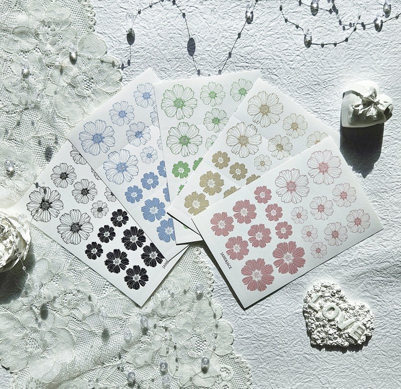 Daisy stamp flower paper sticker (5 color) - 貼紙 - 紙 白色