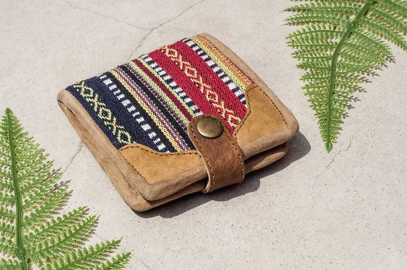 Braided stitching leather short clip short wallet wallet woven short clip - ethnic style Moroccan desert - Wallets - Genuine Leather Multicolor