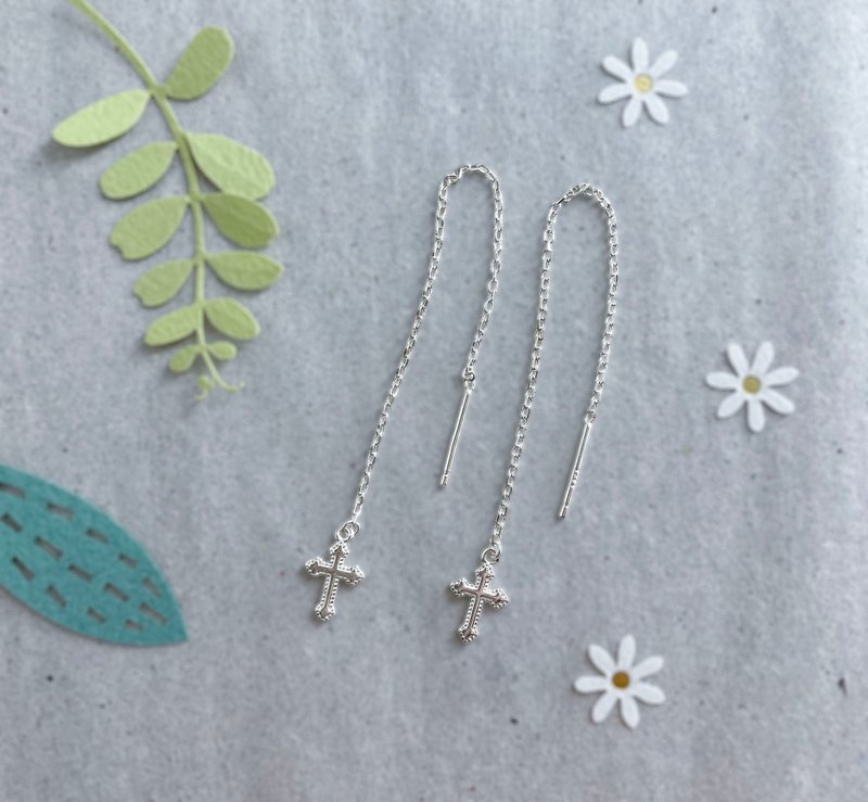 :最完美的步伐: 十字架拉鍊耳 純銀 - 耳環/耳夾/耳骨夾 - 純銀 