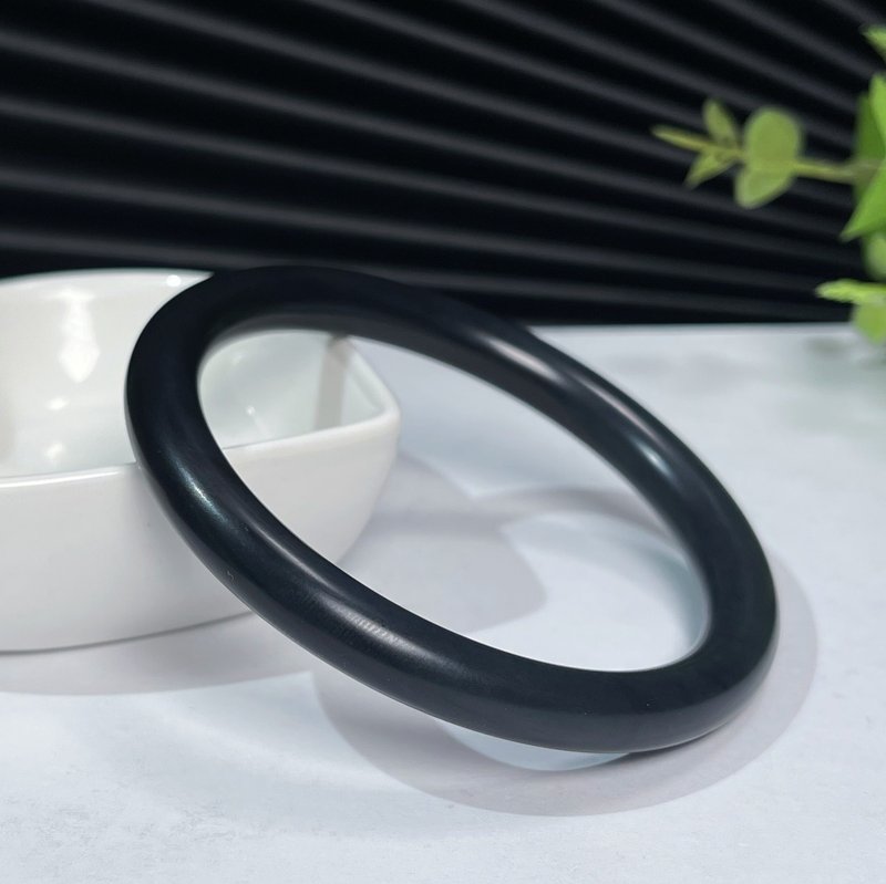 畢業級 和田玉墨玉手鐲59MM 老料黑色羊脂玉手環 附證書 古意盎然 - 手鍊/手環 - 玉石 黑色