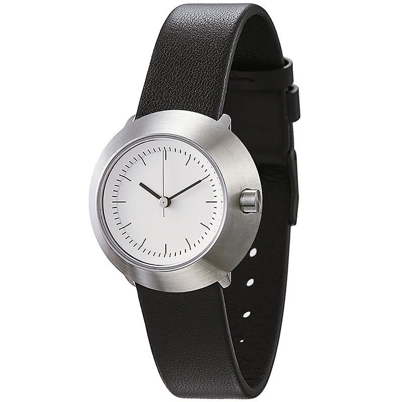 Fuji Normal Mount Fuji Watch 31 - Silver Frame/Black Hands/Black Genuine Leather Strap - Women's Watches - Genuine Leather Black