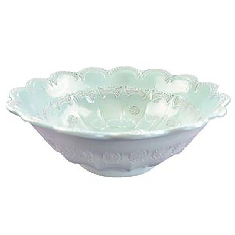 義大利VBC casa-手工浮雕蕾絲系列38cm大沙拉碗 果缽(蒂芬妮綠色) - 碗 - 陶 綠色