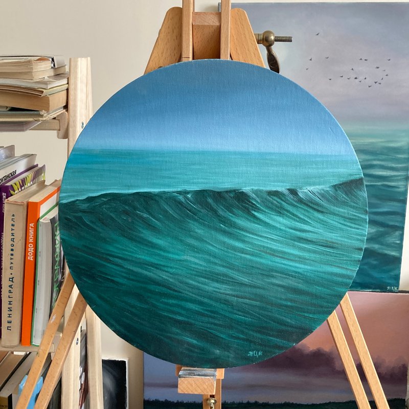 Wave Oil Painting On Canvas Original Seascape Art Green Wave Coastal Artwork 油画 - 海報/掛畫/掛布 - 其他材質 綠色
