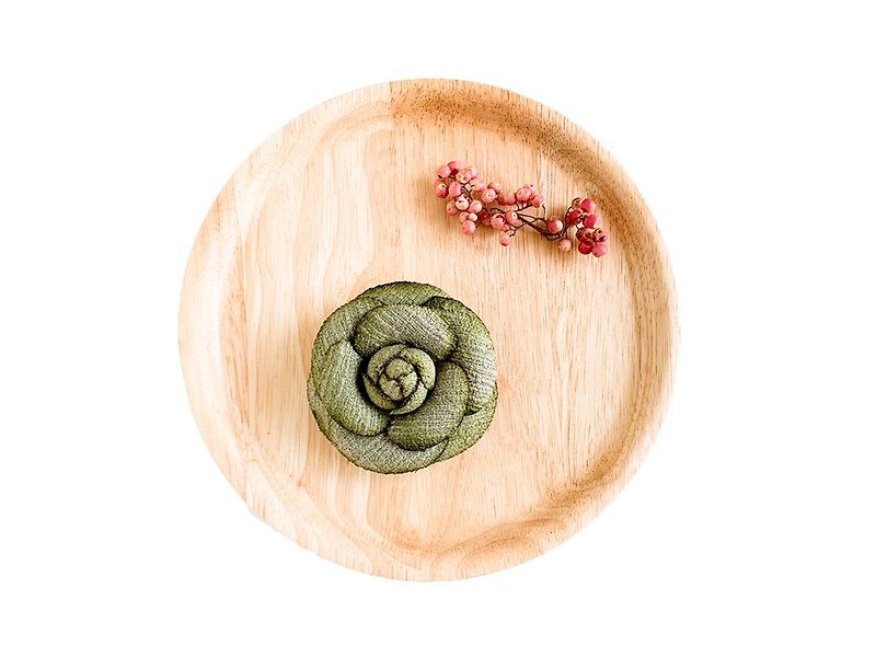 Corsage: Tweed Camellia - ANTIQUE GREEN - - Corsages - Cotton & Hemp Green