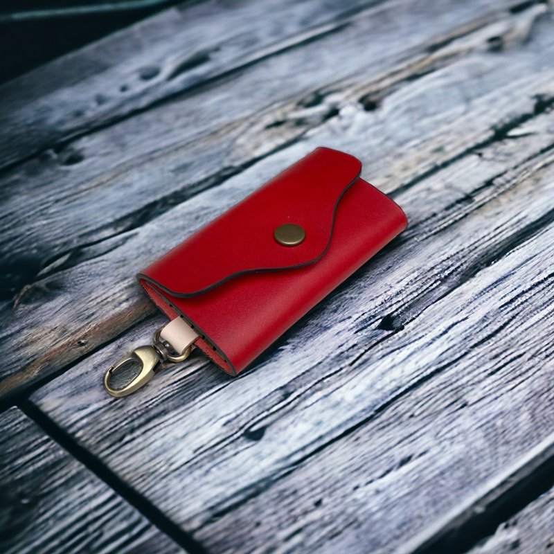 DUAL genuine leather simple key bag-Kaixihong - Keychains - Genuine Leather Red