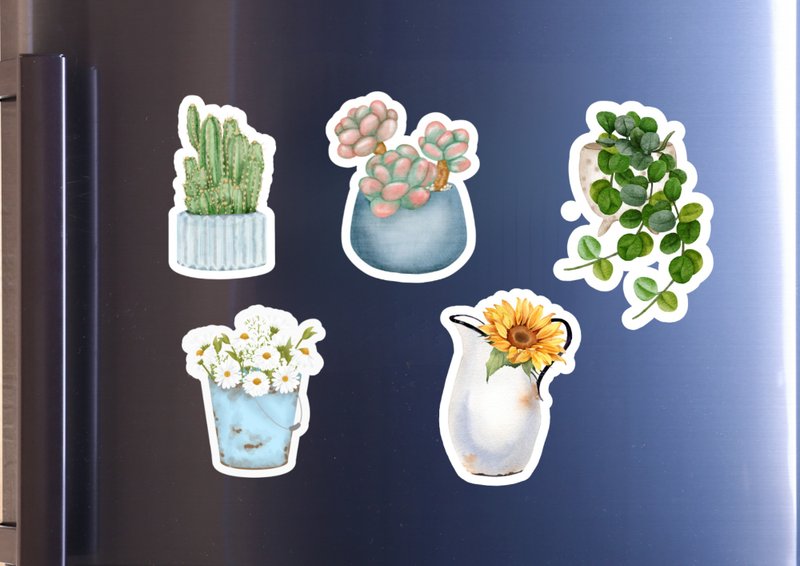 Fridge Magnet Set or Sticker Set - Flower Fridge Magnet Set - 5 Pieces - Watercolor Garden Design - แม็กเน็ต - วัสดุอื่นๆ หลากหลายสี