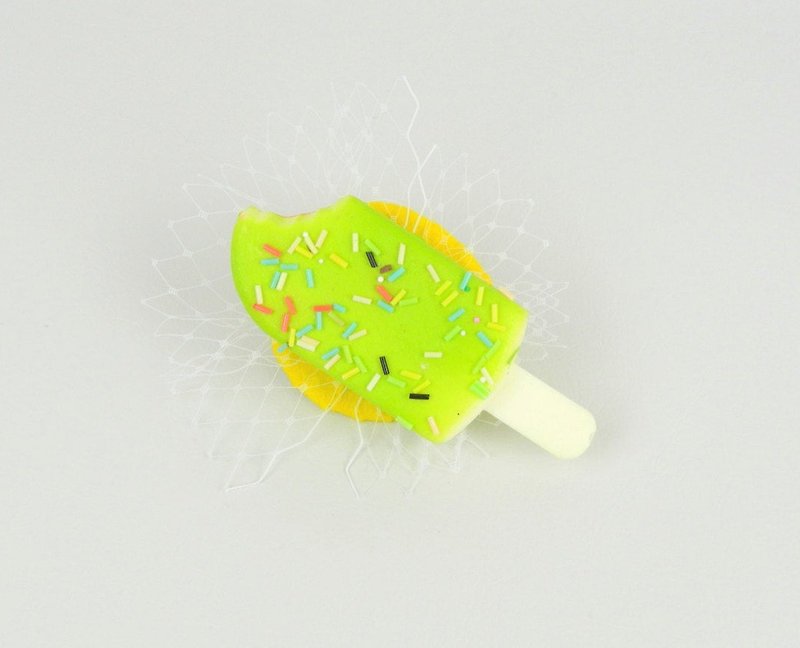 Hair Clip Headpiece Ice Cream in Lime Green with Sprinkles and Veil - Hair Accessories - Other Materials Green