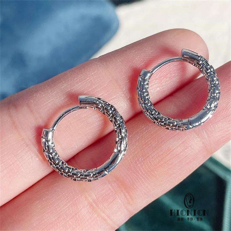 Hi Onion niche platinum-plated chain round earrings couple versatile earrings simple and cool high-end earrings - ต่างหู - วัสดุอื่นๆ 