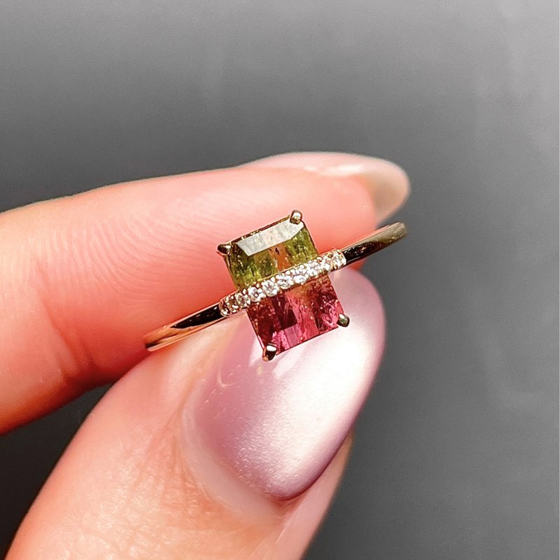 The Traverse  - 天然西瓜雙色碧璽(1.11ct) 18k金鑽戒 - 戒指 - 貴金屬 