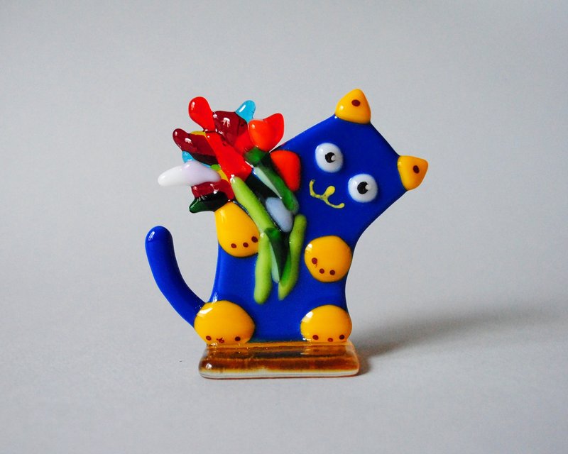 Fused glass Cat, desk accessories, animals figure, statuette cats. - อื่นๆ - แก้ว หลากหลายสี