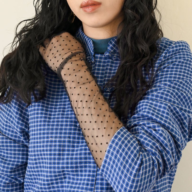 【NaSuBi Vintage】Chinese Style Stand Collar Plaid Vintage Dress - One Piece Dresses - Other Man-Made Fibers Blue