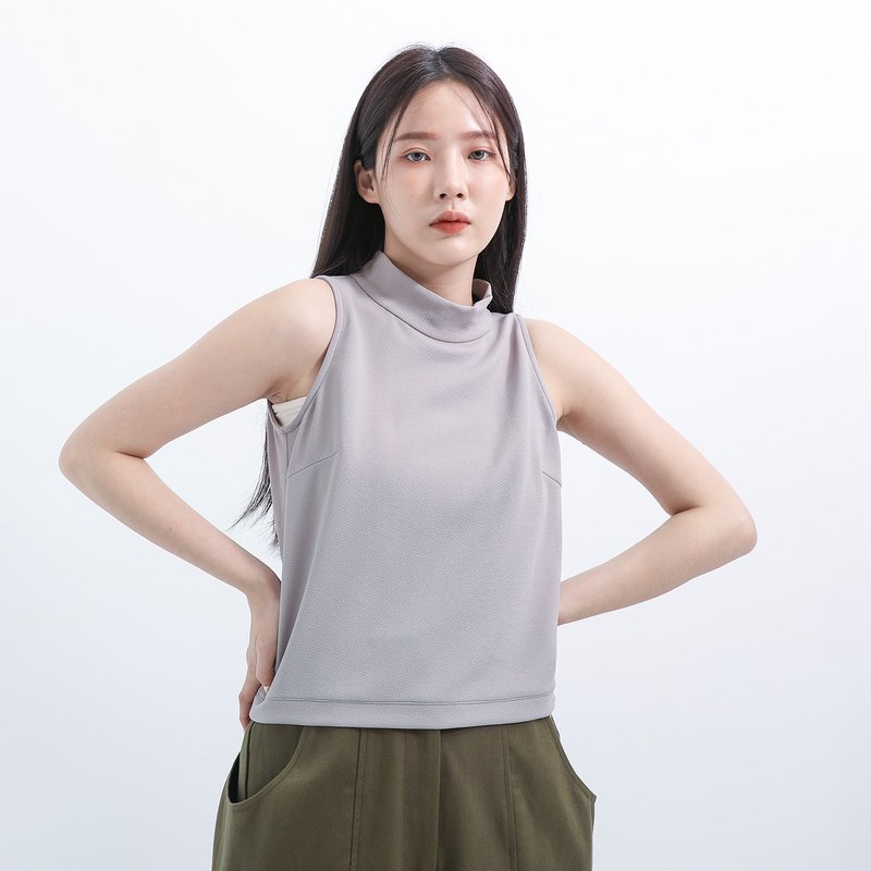 【經典原創】Image_形象立領皺褶背心_CLT012_淺灰 - 背心/無袖上衣 - 聚酯纖維 灰色