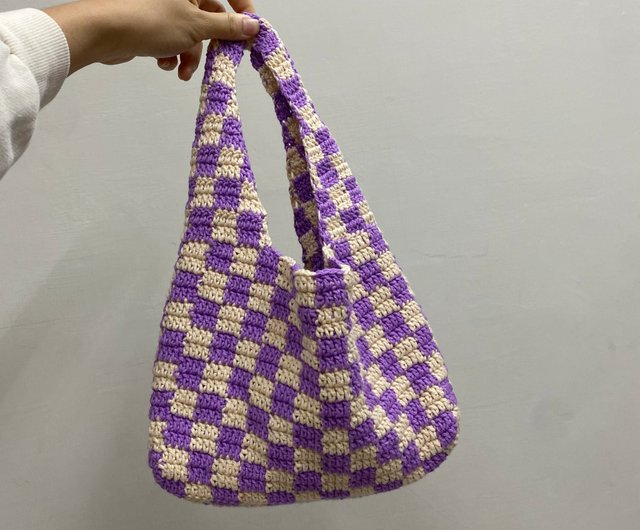 gusta.編み物ハンドメイド】かぎ針編みチェック柄脇下小さめバッグ