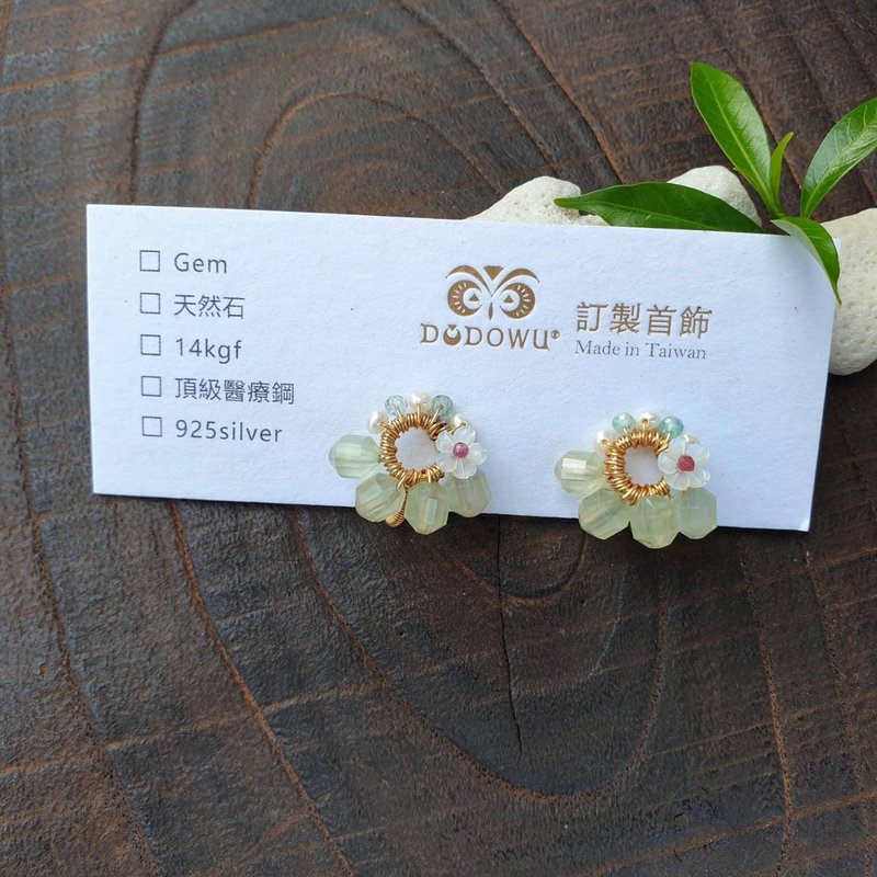 Mother's Day gift box│14kgf light jewelry│Natural Stone fan-shaped earrings/ Clip-On - ต่างหู - เครื่องเพชรพลอย หลากหลายสี