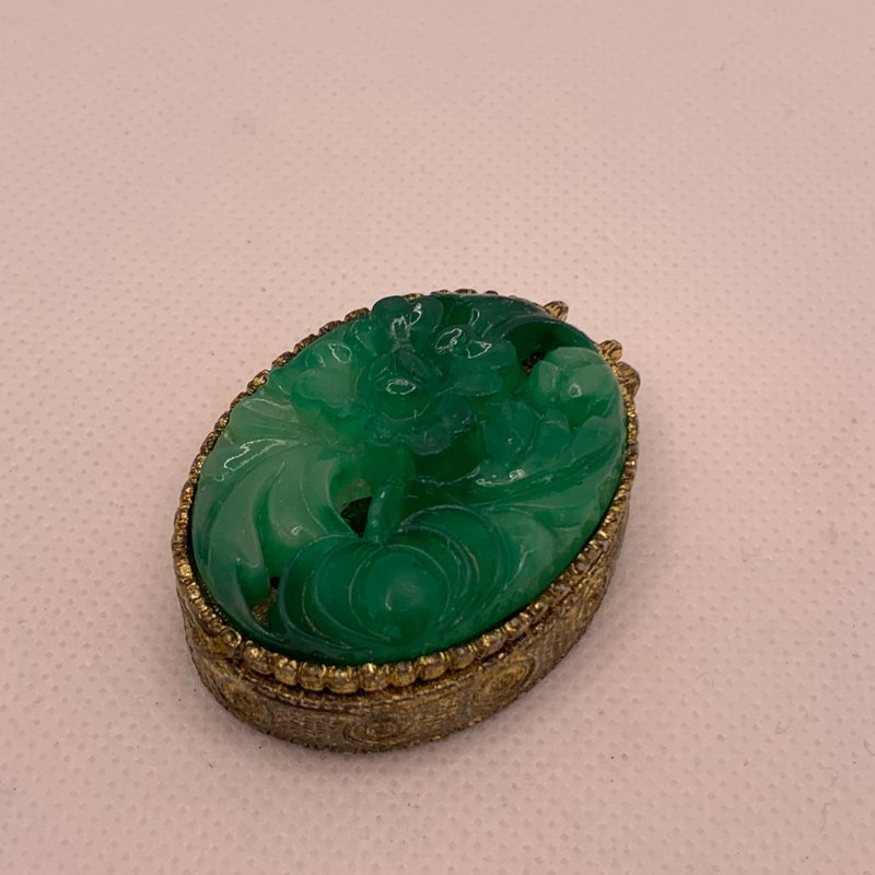 Vintage 青玉飾品盒香膏盒 - 其他 - 其他金屬 