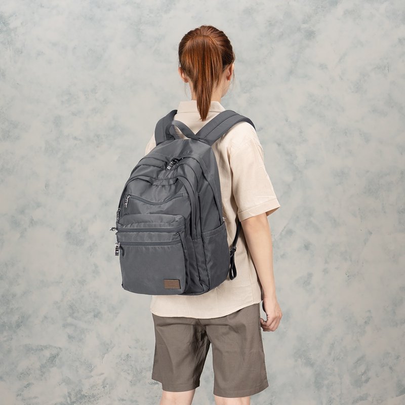 Backpack-Fenglu Double Zipper Waterproof Backpack-6003-3-Multi-color optional - Backpacks - Nylon Gray