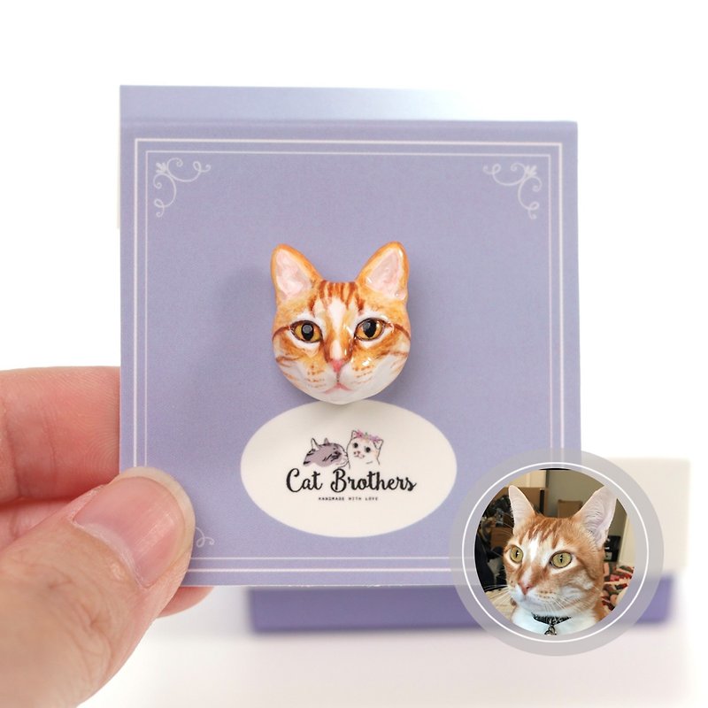 Custom cat portrait pin, Custom cat face pin, Custom cat pin, personalized cat - เข็มกลัด/พิน - ดินเหนียว หลากหลายสี