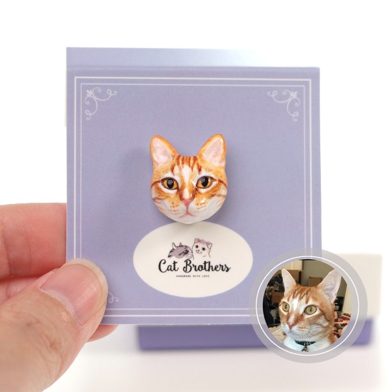 Custom cat portrait pin, Custom cat face pin, Custom cat pin, personalized cat - 徽章/別針 - 黏土 多色