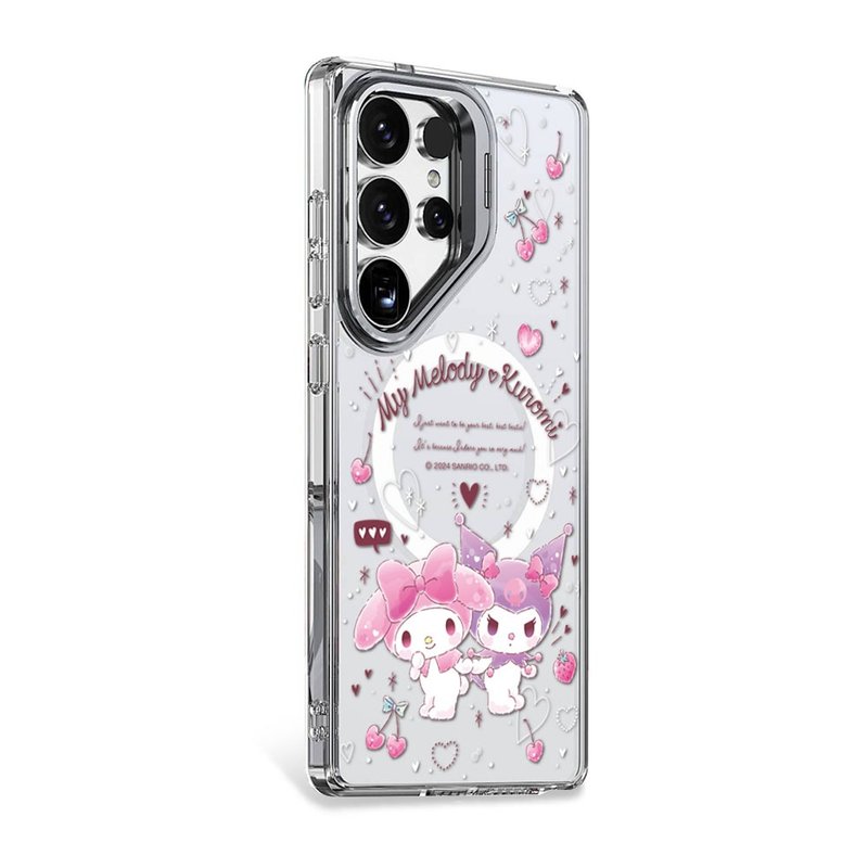 三麗鷗 Samsung S25/S24 防震雙料隱形立架磁吸手機殼-歡樂美樂蒂 - 手機殼/手機套 - 其他材質 多色