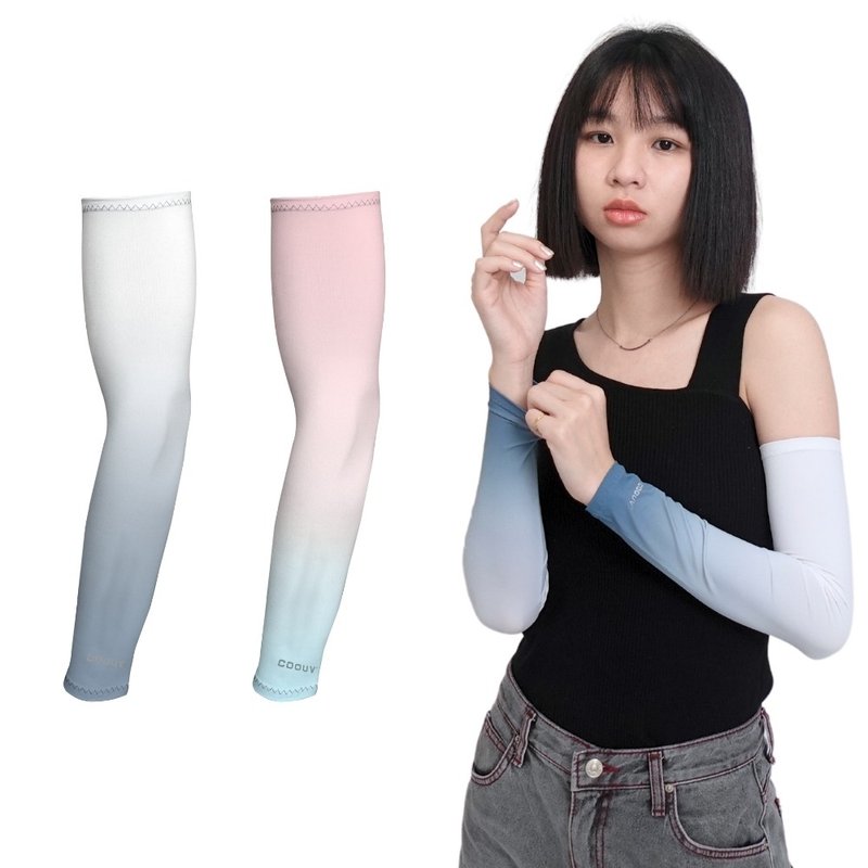 【MEGA COOUV】Same size for men and women - Gradient general style sun protection and cooling sleeves UV-M523 - ถุงมือ - วัสดุอื่นๆ ขาว