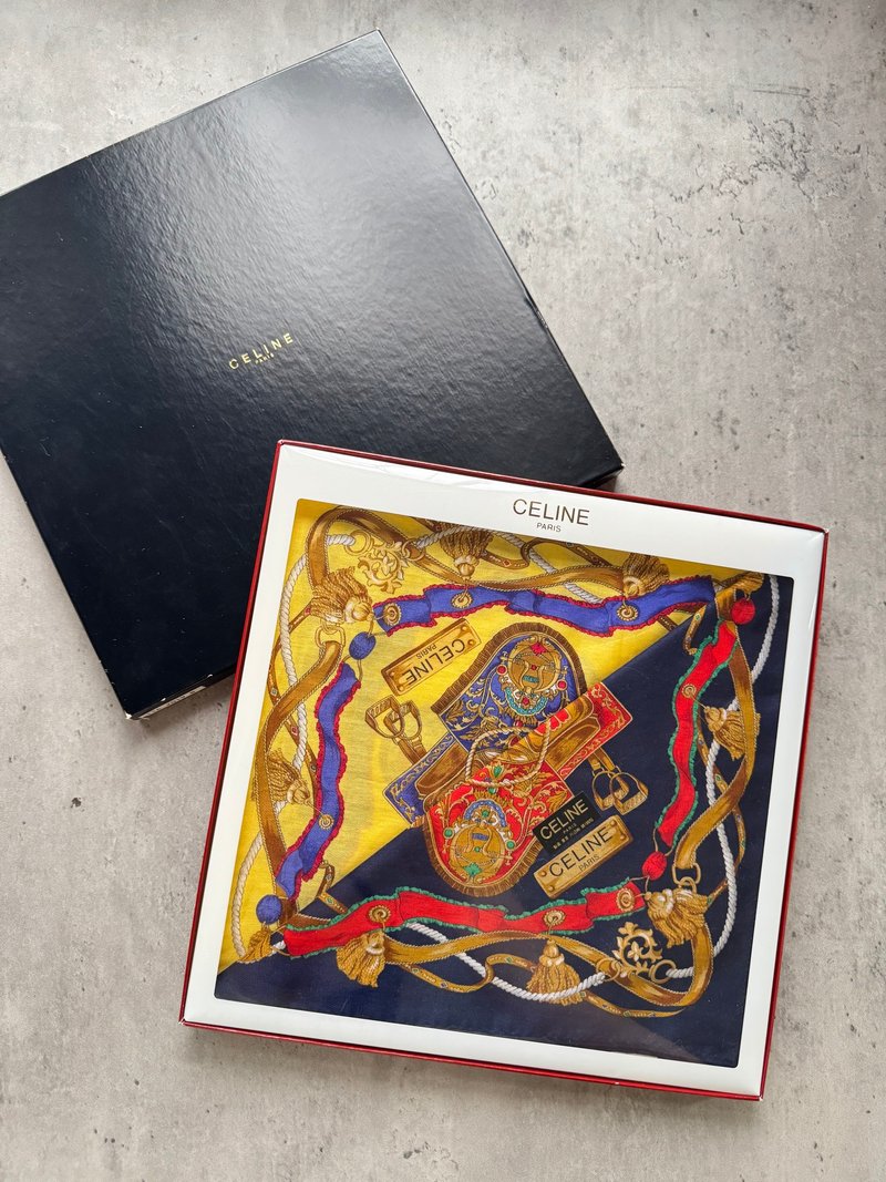 中古正品 未使用庫存品 Celine 方巾禮盒 一盒兩條 禮物 日本製 - 手帕 - 棉．麻 藍色
