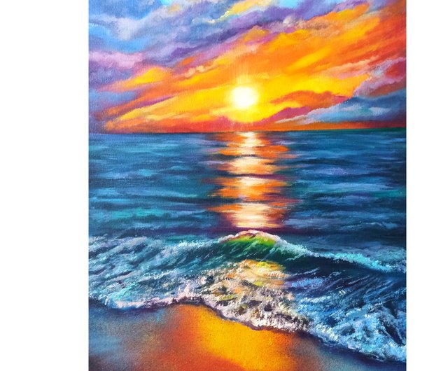 夕日の海景 キャンバス油絵 60x40cm 海洋オリジナルアートワーク