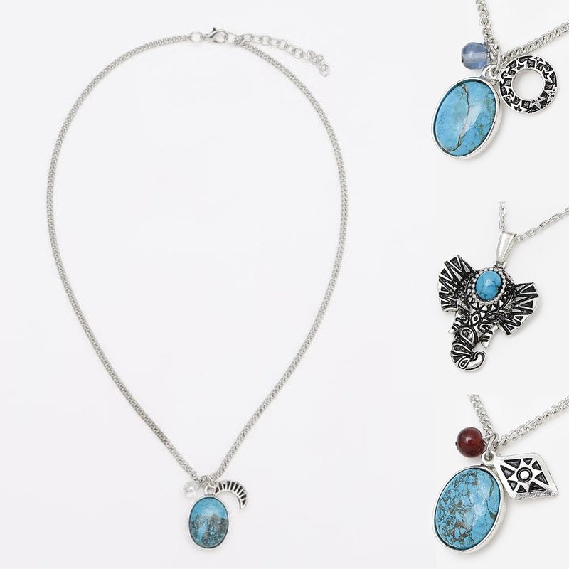 [Popular Pre-order] Exotic Peace of Mind Ganesha Turquoise Necklace Amulet (2 Styles) IJCZ4326-27 - สร้อยคอ - วัสดุอื่นๆ 