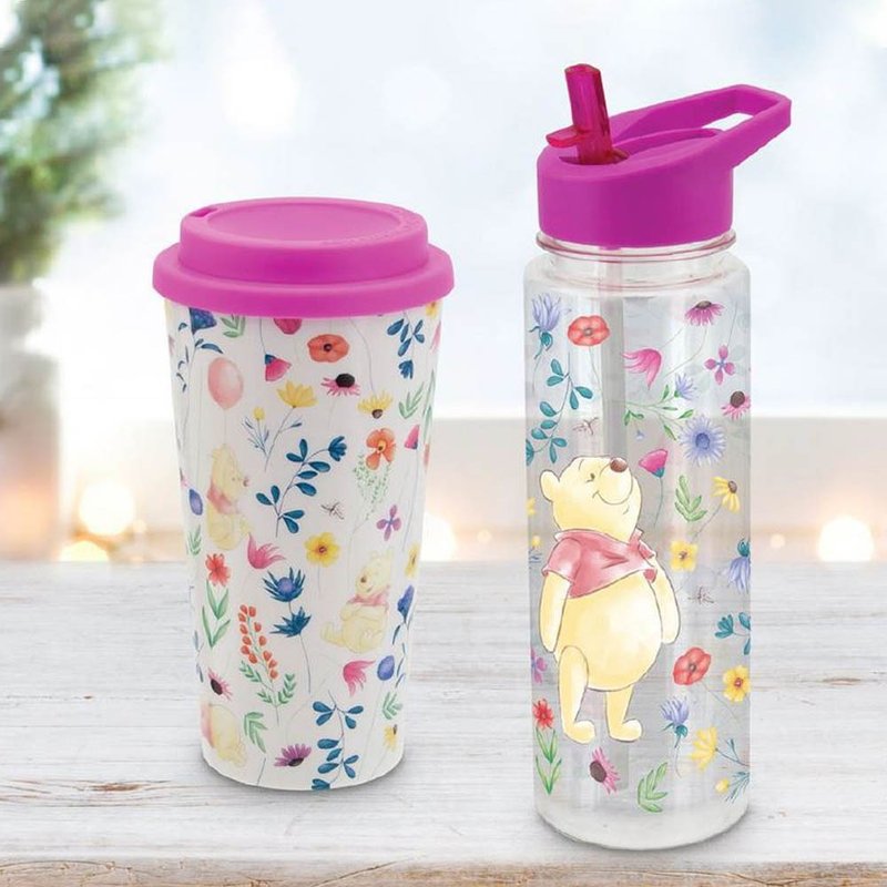 Disney 迪士尼小熊維尼 花園繽紛透明水杯 咖啡杯 隨行杯套組禮盒 - 水壺/水瓶 - 塑膠 