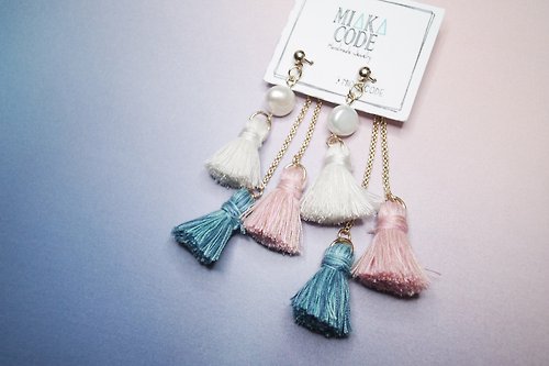 MIAKA CODE 。Handmade & Fashion Pantone Pastel 粉色 流蘇 天然淡水珍珠 耳環/耳夾