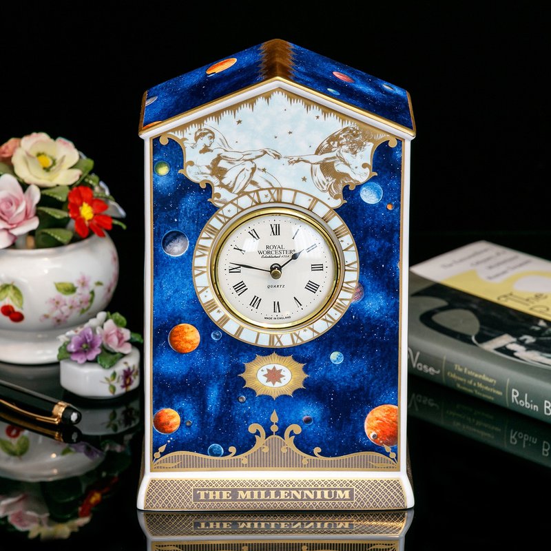 【皇家典藏】Royal Worcester 1998 米開朗基羅 創世紀 骨瓷座鐘 - 時鐘/鬧鐘 - 瓷 
