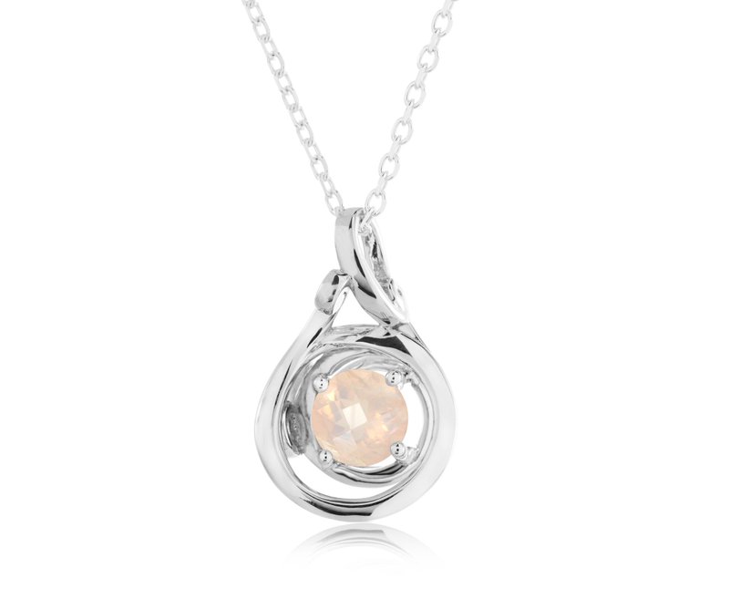 Round pendant rose quartz necklace silver-Spiral Simple October birthstone swirl - สร้อยคอ - เงินแท้ สึชมพู