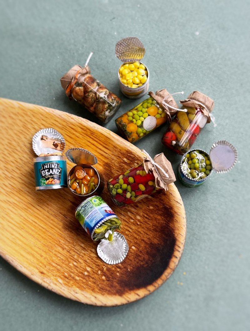 Miniature set of cans with vegetables, 9 pieces - 公仔/玩偶 - 其他金屬 多色