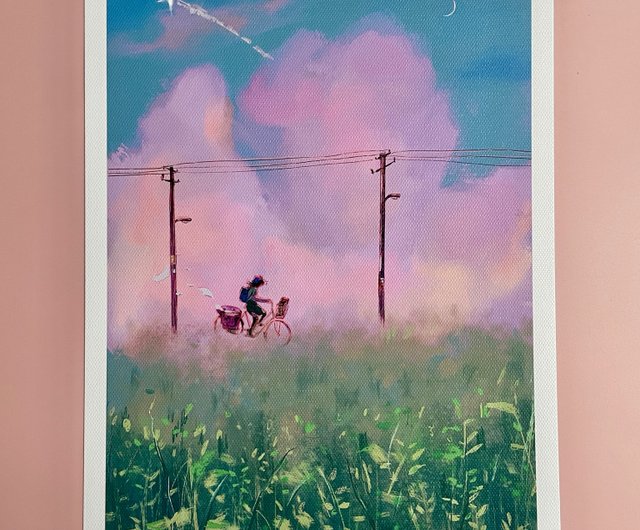 A4ジークレー/ピンクの夕空の下で/オリジナルイラスト - ショップ