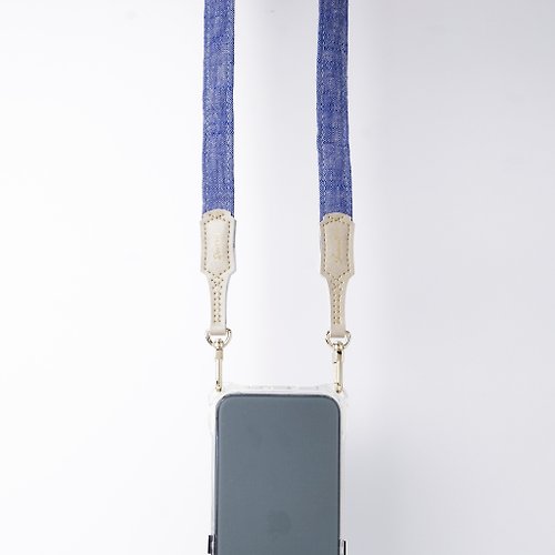 Jouer，最好的旅伴 雙扣手機背帶-涼感舒適1.8cm-候雨-亞麻手工植物藍染-長度可調