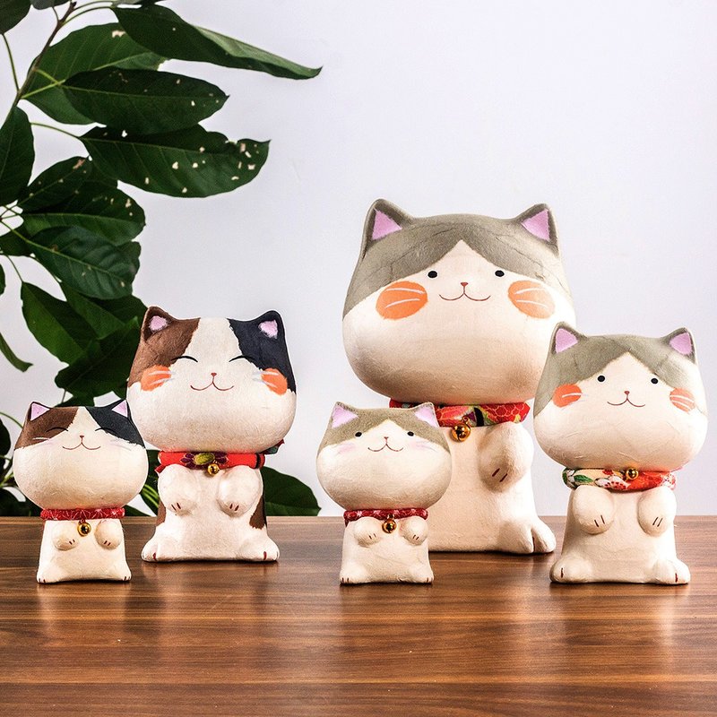 Japan-made Kyoto dragon and tiger made cute happy Tarafu cat and paper handicraft souvenir gift table - ของวางตกแต่ง - กระดาษ 