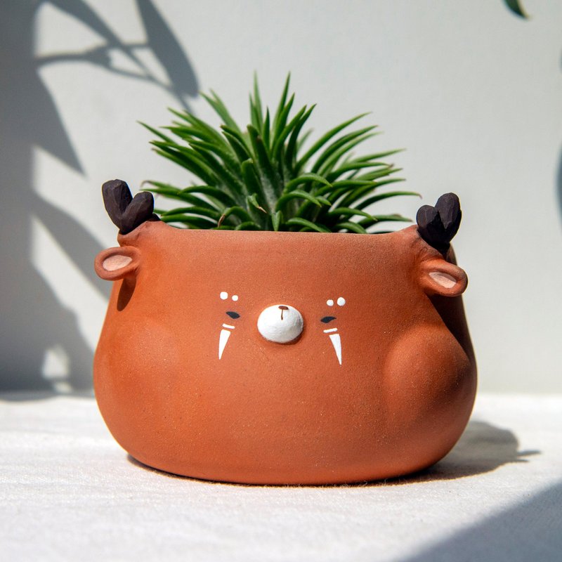 Tribal terracotta deer planter. Handmade plant pot with drainage. - Pottery & Ceramics - Pottery 