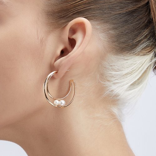 ARTISMI 雙衛星耳環 925純銀厚鍍18K金 Callisto Pearl Earring