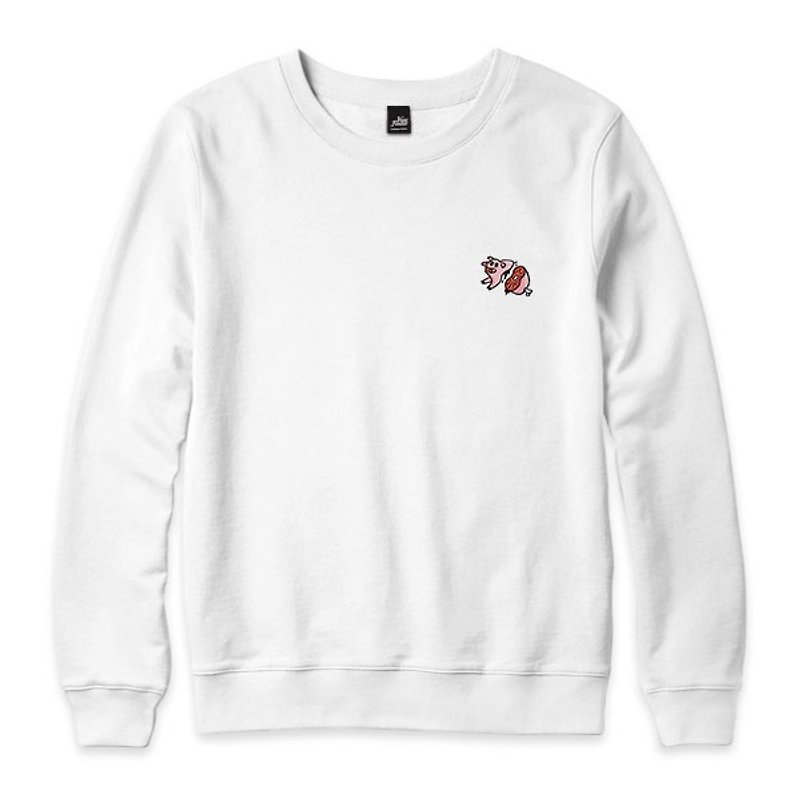 nice to MEAT you -豚-ホワイト-ユニセックス大学T - Tシャツ メンズ - コットン・麻 ホワイト