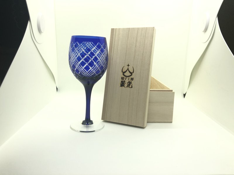 四つ矢来ワイングラス - 酒杯/酒器 - 玻璃 藍色