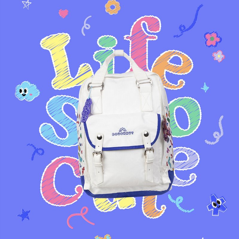 【DOUGHNUT】14-inch water-repellent backpack with macaron kettle grid and contrasting color - white YU - Laptop Bags - Other Materials White