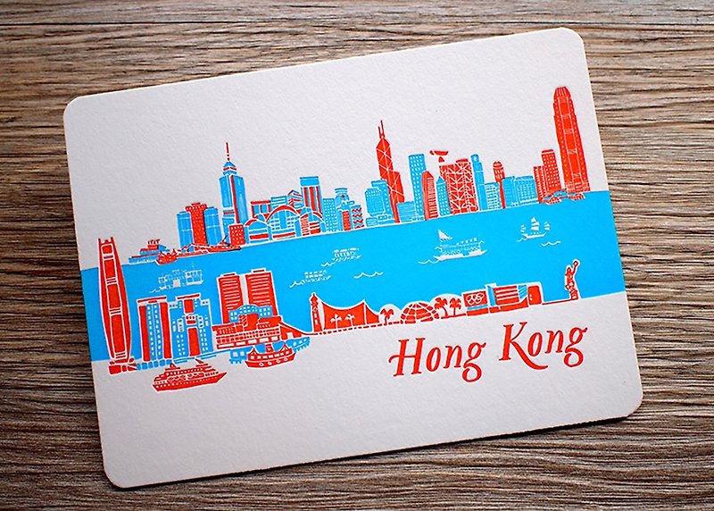 Hong Kong Letterpress Postcard - Day - การ์ด/โปสการ์ด - กระดาษ สีน้ำเงิน