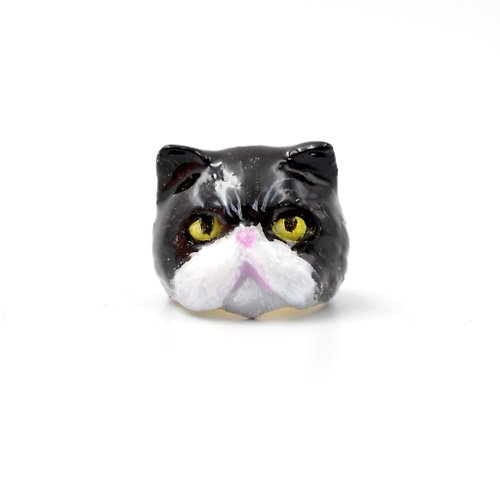 TIMBEE LO shop 黑白色 手繪貓咪法式搪瓷黃銅材質戒指 可訂製你家的貓咪顏色