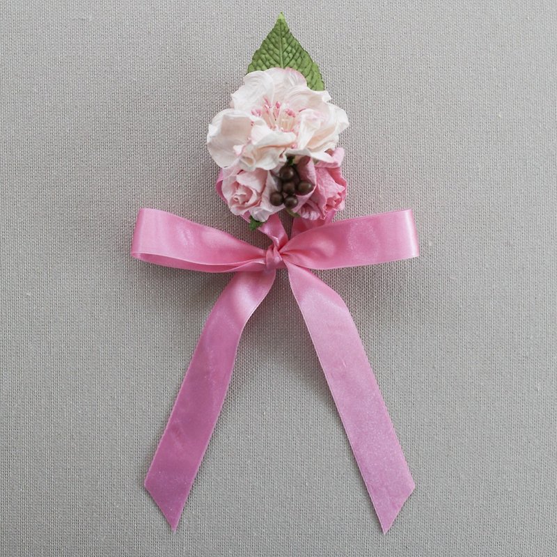 BB209 : Flowers Bracalet Bridesmaid Bracelet, Sweet Candy Pink Size 2.5" x 2.5" - 項鍊 - 紙 粉紅色