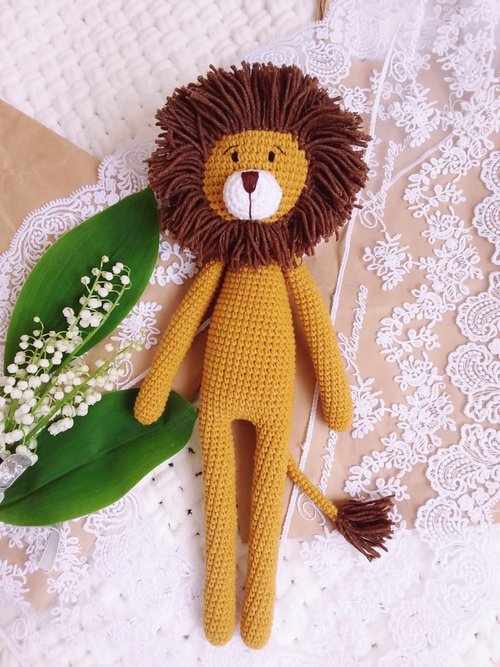 b　ライオンぬいぐるみ かぎ針編みのライオンニットライオンアフリカンライオンギフトおもちゃ