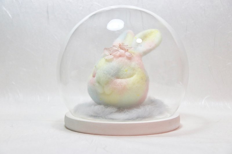 Winter morning dream | Rabbit winter gentle dream wool felt immortal flower hand-made sculpture ornaments doll glass cover - Items for Display - Wool Multicolor