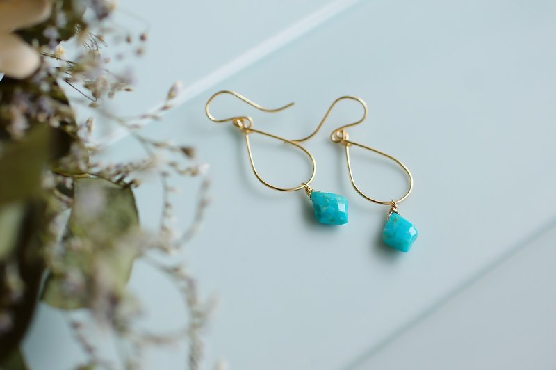 14kgf-Kingman Turquoise Teardrop Earrings - Earrings & Clip-ons - Semi-Precious Stones Blue