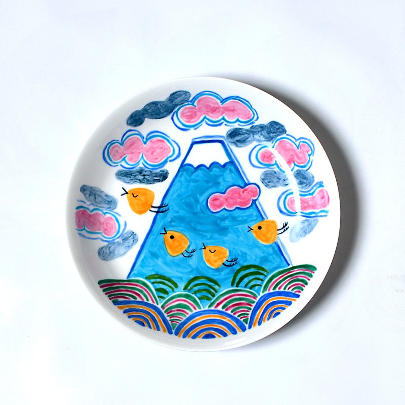 ポップな富士山と波千鳥の深皿・ブルー - 小碟/醬油碟 - 瓷 藍色