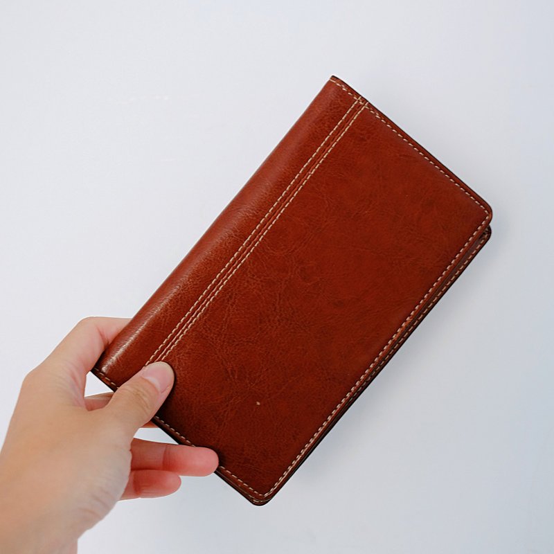 French Vintage Brown Genuine Leather Passport Holder - ที่เก็บพาสปอร์ต - หนังแท้ สีนำ้ตาล