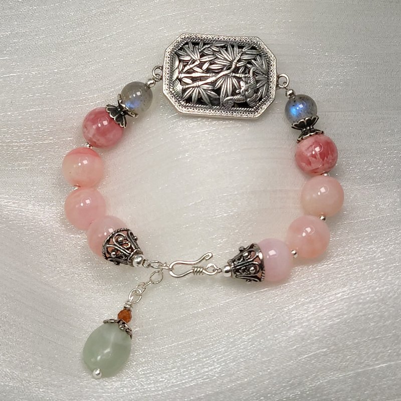 手鍊 粉紅蛋白石 紅紋石 拉長石 和田玉 925銀飾 - 手鍊/手環 - 寶石 